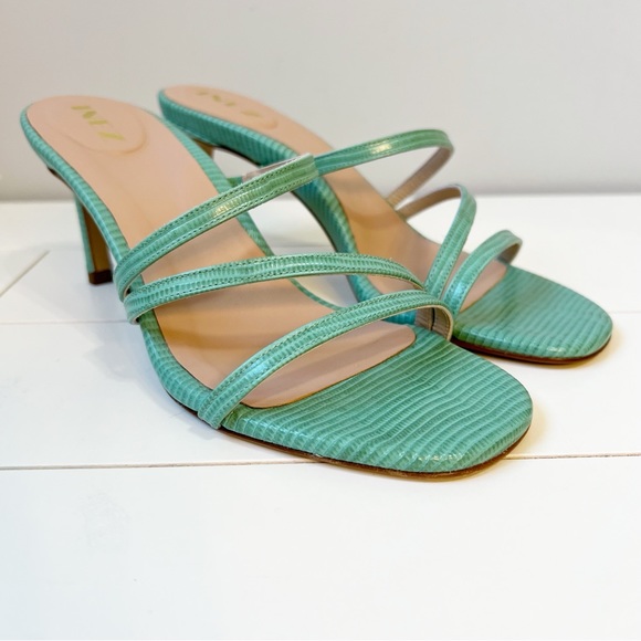 Inez Sofia Embossed Leather Strappy Slide Sandals Spearmint Lizard Size 7 - Picture 2 of 11